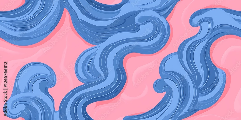 Fototapeta premium Abstract background seamless pattern of hand-drawn shapes and lines in blue and pink