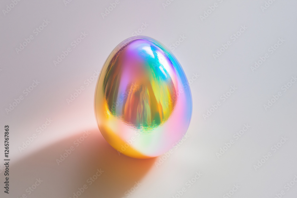 3d render of a glass or metallic Easter egg mirroring colorful neon light isolated on white background with blank space for custom text 3d render of a glass or metallic Easter egg mirroring colorful neon light isolated on white background with blank space for custom text