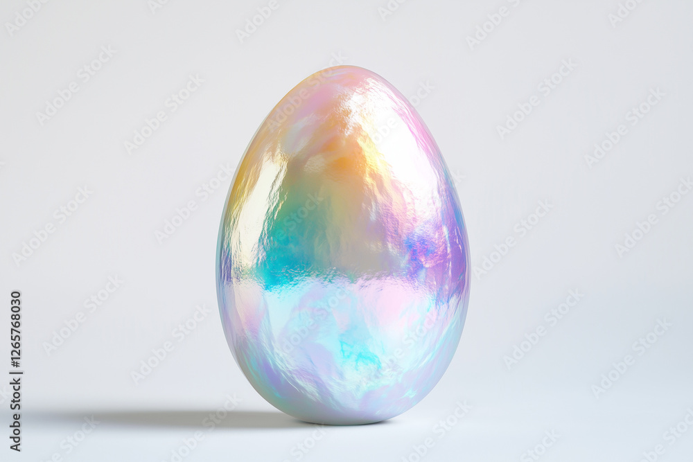 3d render of a glass or metallic Easter egg mirroring colorful neon light isolated on white background with blank space for custom text 3d render of a glass or metallic Easter egg mirroring colorful neon light isolated on white background with blank space for custom text