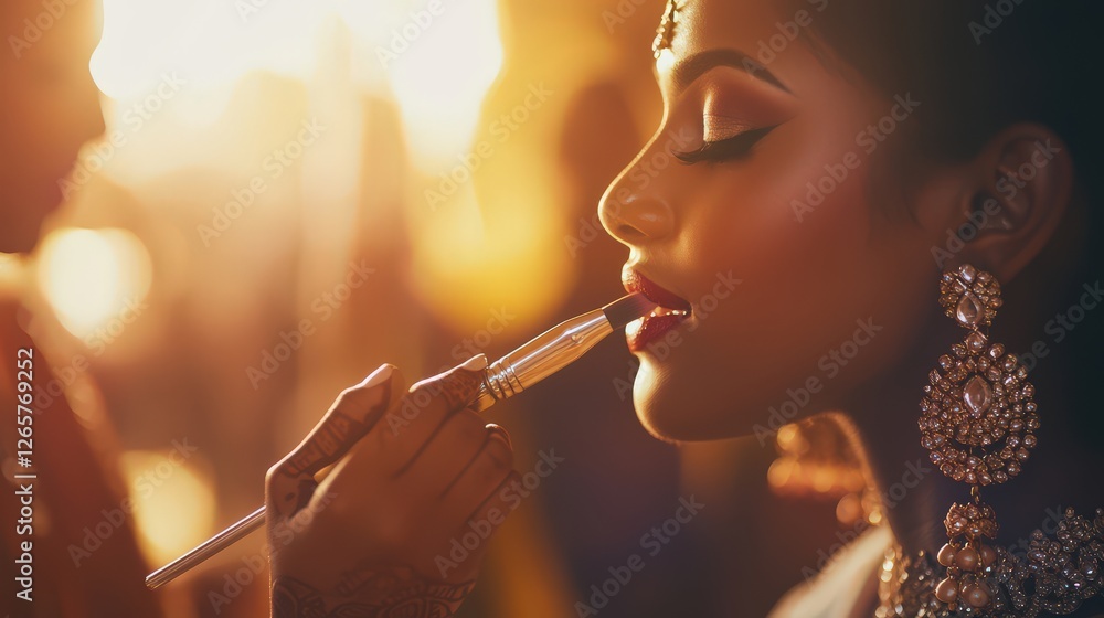 Fototapeta premium Bridal Makeup Application in Golden Light