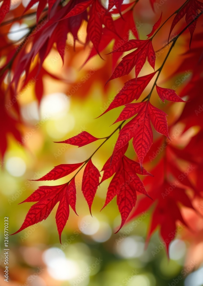 Close up of red sweetgum leaves in autumn with green bokeh copy space bokeh red bokeh abstract background glow design light texture effect sparkle Close up of red sweetgum leaves in autumn with green bokeh copy space bokeh red bokeh abstract background glow design light texture effect sparkle