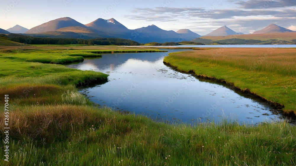Serene Landscape with Mountain Reflections in Calm Water Serene Landscape with Mountain Reflections in Calm Water
