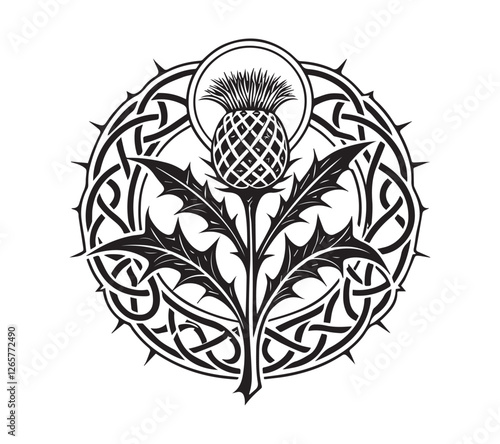 Scottish thistle vector Line art in Celtic style flower illustration