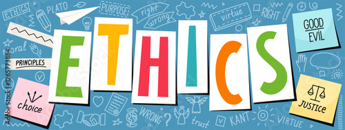Ethics. Moral hand drawn doodles and lettering. Education vector illustration.