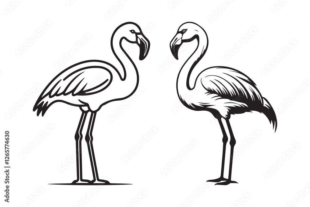 Obraz premium Minimalist Flamingo Line Art Wildlife Animal