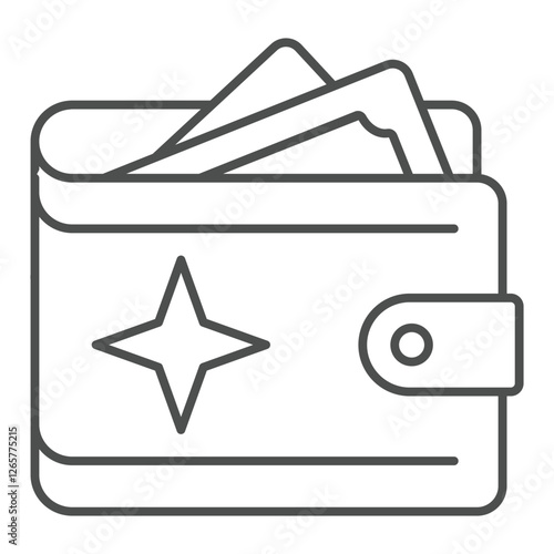 Money wallet thin line icon, Bill portmanteau concept. Vector graphics. Purse with paper bills sign on white background, outline style icon for mobile or web design.