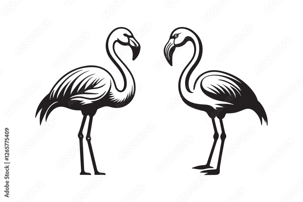 Obraz premium Minimalist Flamingo Line Art Wildlife Animal