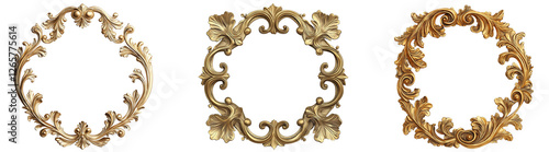 Curved Gold Frame, Elegant Collection of Ornate Frames Isolated on Transparent Background – Perfect for Premium Projects