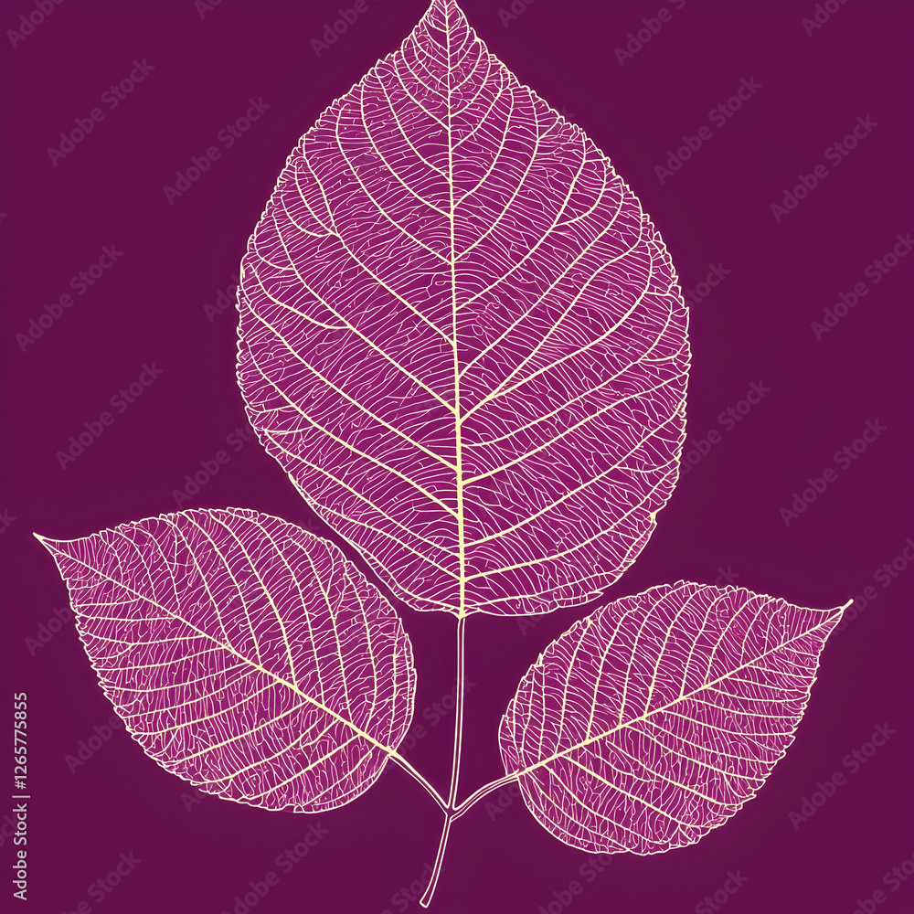 Obraz premium Three purple leaves, nature detail, botanical illustration, minimalist design, nature background, perfect for print or website design