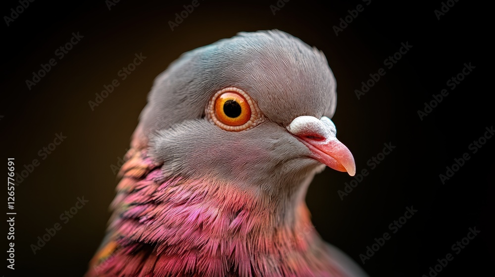This close-up captures a colorful pigeon, showcasing its elegant feathers and intricate patterns, set against a softly blurred background that enhances its beauty. This close-up captures a colorful pigeon, showcasing its elegant feathers and intricate patterns, set against a softly blurred background that enhances its beauty.