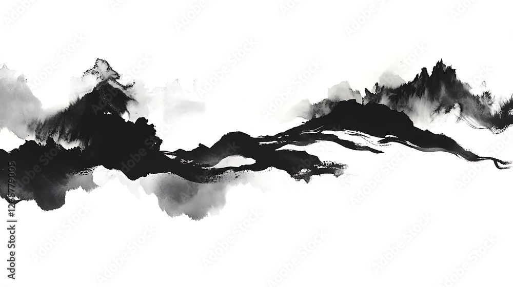Fototapeta premium Abstract Ink Wash Painting of Misty Mountains