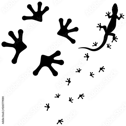 lizard footprint, Frog, lizard or reptile Animal tracks.