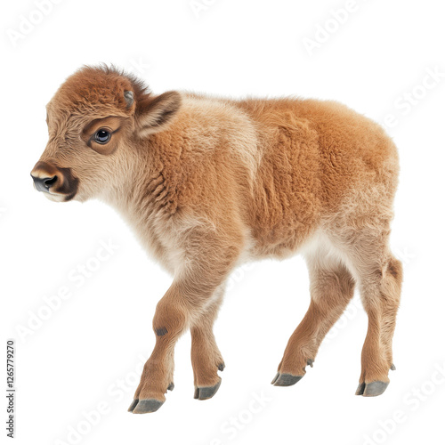Young bison calf profile isolated on Transparent backgroundsoft lighting