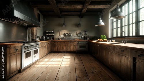 Wallpaper Mural This charming rustic kitchen features wooden cabinets and beams, creating a warm, inviting atmosphere perfect for family gatherings and culinary adventures. Torontodigital.ca