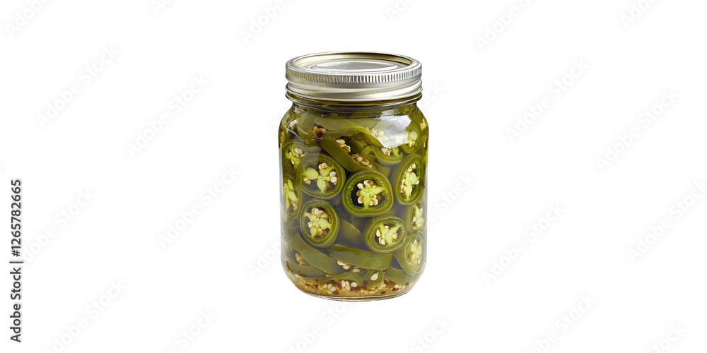 Jar of pickled jalapenos with metal lid isolated on transparent background Jar of pickled jalapenos with metal lid isolated on transparent background