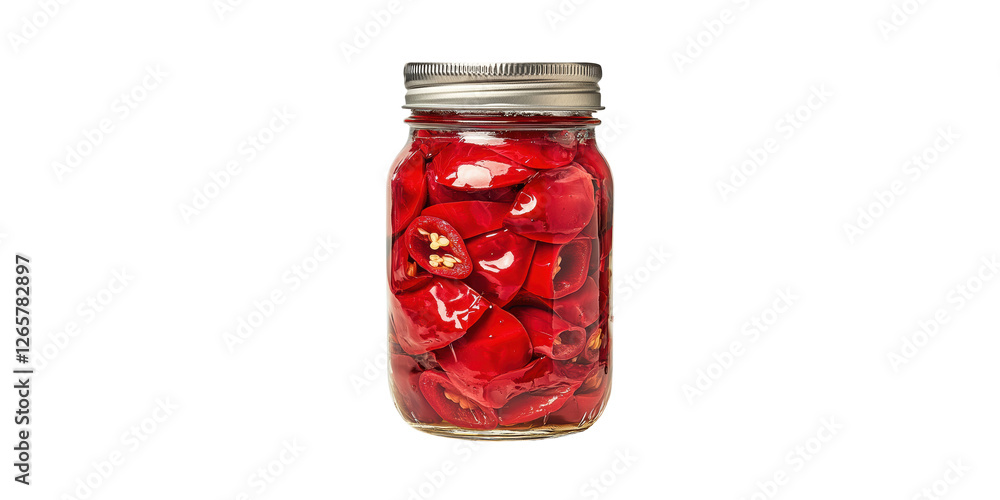 Jar of red pickled peppers isolated on transparent background Jar of red pickled peppers isolated on transparent background