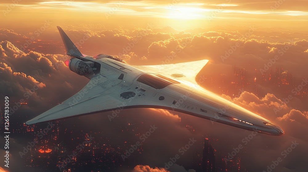 A futuristic glider soaring over a glowing alien landscape, sleek and imaginative A futuristic glider soaring over a glowing alien landscape, sleek and imaginative