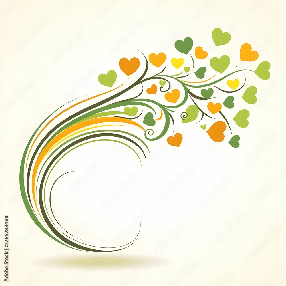 Colorful heart-shaped leaves swirl design; romantic, spring, nature; ideal for cards, invitations, or websites Colorful heart-shaped leaves swirl design; romantic, spring, nature; ideal for cards, invitations, or websites