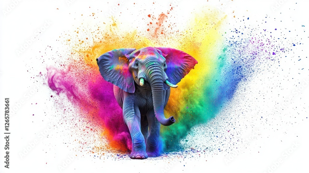 Obraz premium Vibrant Elephant Portrait: A Fusion of Wildlife and Colorful Explosion