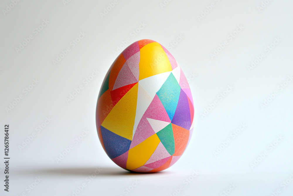 onr Easter egg with colorful geometric patterns, positioned on clean white background with ample blank space for custom text onr Easter egg with colorful geometric patterns, positioned on clean white background with ample blank space for custom text