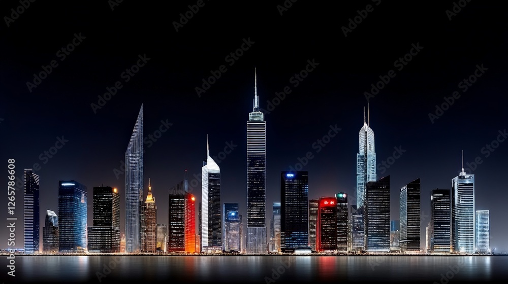 Stunning Night View of Modern Skyscrapers in a City Skyline Stunning Night View of Modern Skyscrapers in a City Skyline