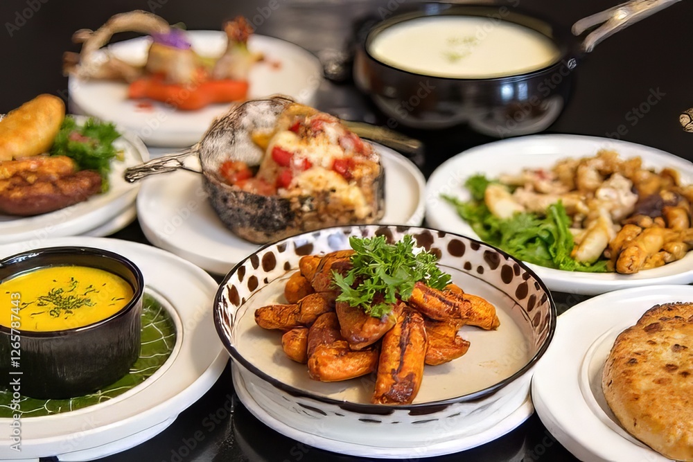 Assorted Gourmet Dishes, Appetizers, and Soups for a Fine Dining Experience Assorted Gourmet Dishes, Appetizers, and Soups for a Fine Dining Experience