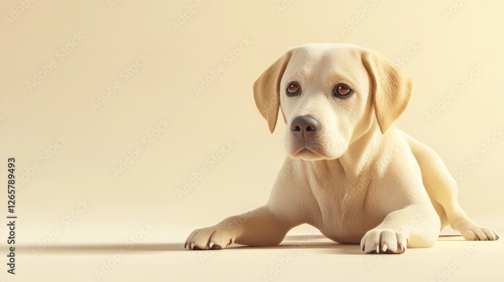 Playful Labrador Retriever Dog Crouched in Neutral Background Playful Labrador Retriever Dog Crouched in Neutral Background