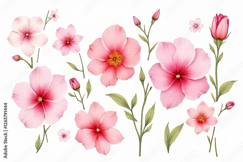 Beautiful Pink Floral Illustration Set for Design Elements Beautiful Pink Floral Illustration Set for Design Elements