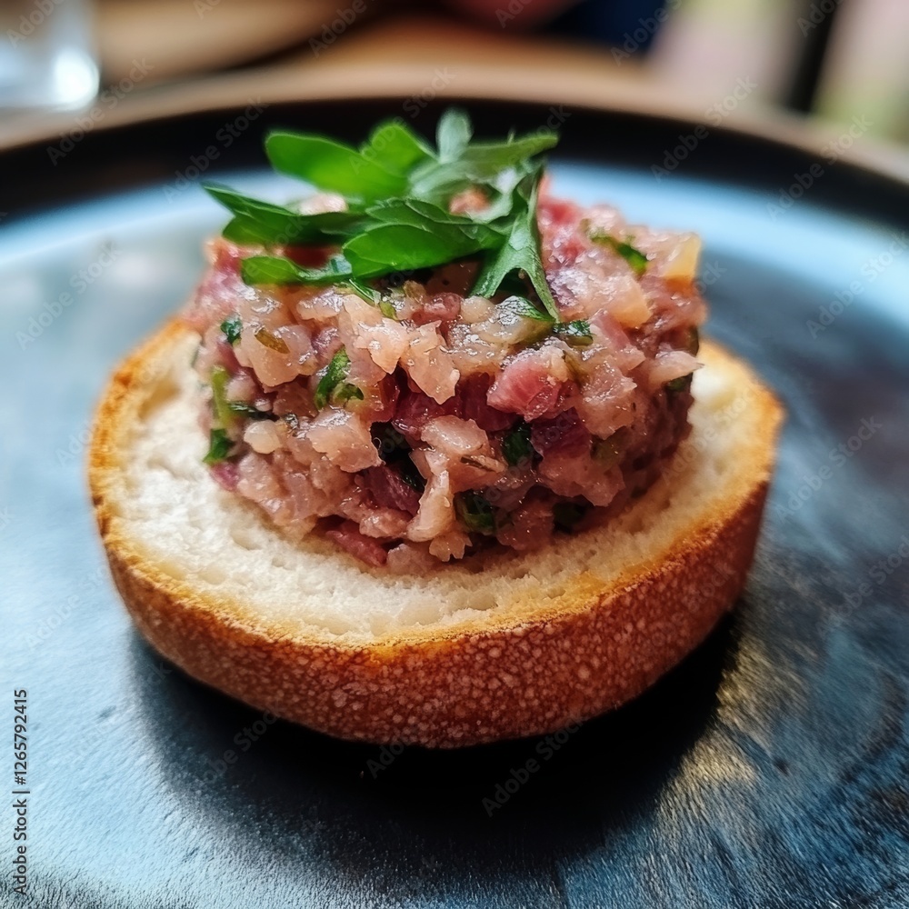 pork tartare on a bread roll pork tartare on a bread roll