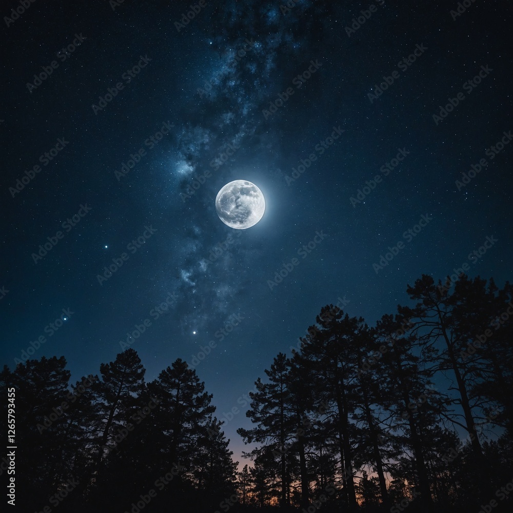 A dreamy night sky with twinkling stars and a glowing moon. A dreamy night sky with twinkling stars and a glowing moon.