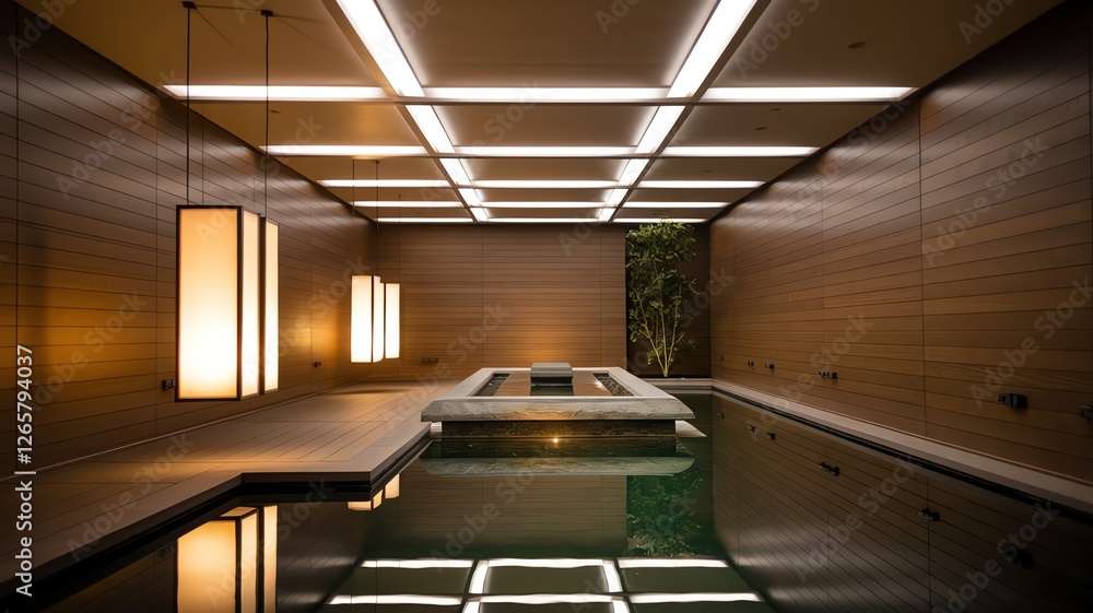 Obraz premium Serene indoor relaxation space with ambient lighting