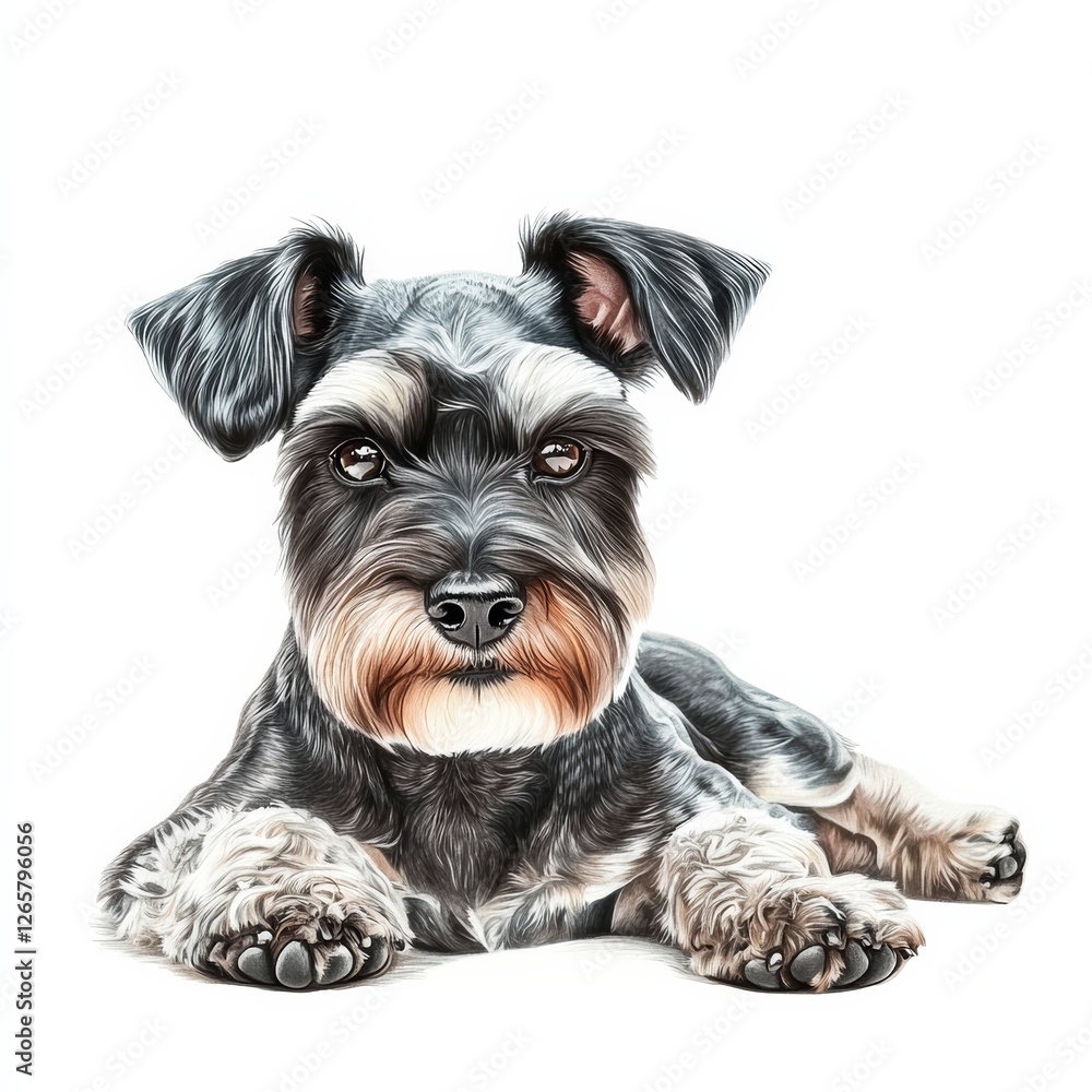 Relaxed Schnauzer Dog Lying Down with Paws Crossed in Peaceful Pose Relaxed Schnauzer Dog Lying Down with Paws Crossed in Peaceful Pose