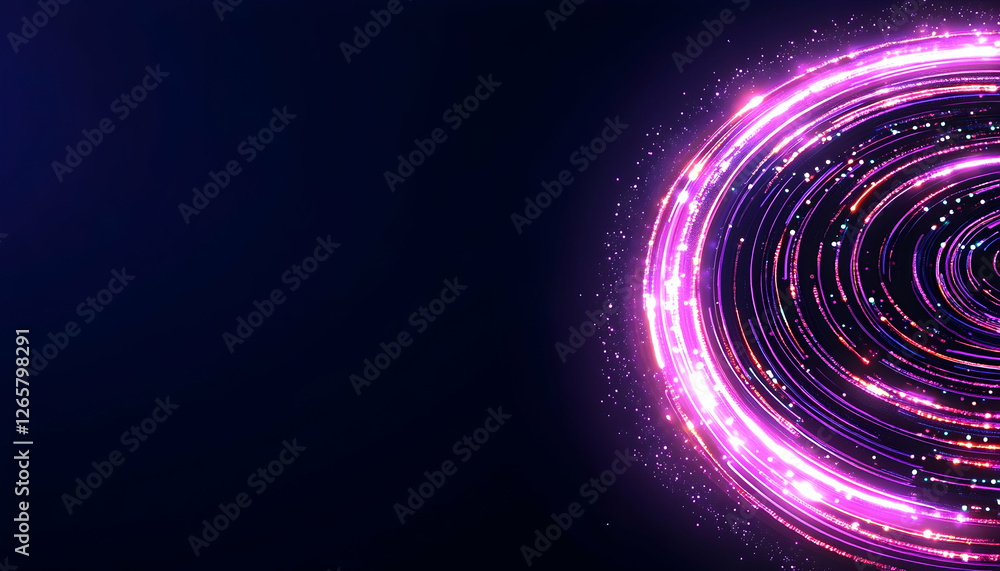 Fototapeta premium Abstract Neon Circles in a Dark Space, Decoration Material for Tech Presentation