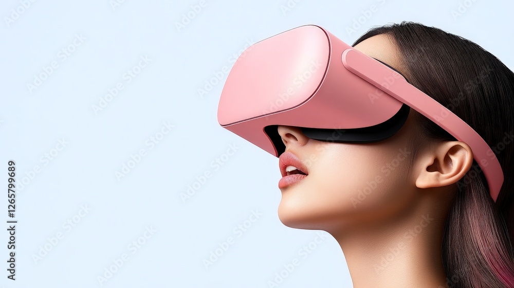 Young Woman Using Modern Virtual Reality Headset in Soft Light Young Woman Using Modern Virtual Reality Headset in Soft Light