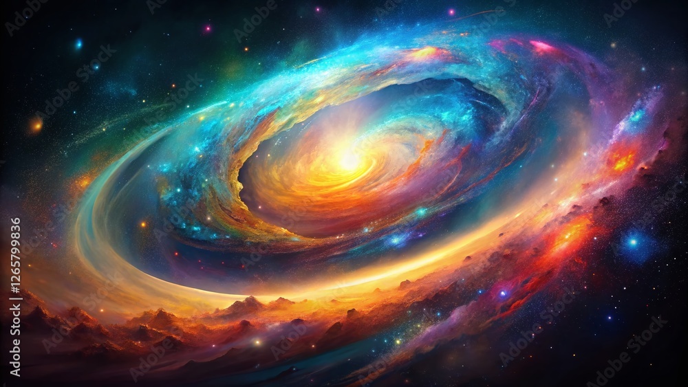 Futuristic Colorful Galaxy Double Exposure: Abstract Space Paint Splatter on Black Futuristic Colorful Galaxy Double Exposure: Abstract Space Paint Splatter on Black