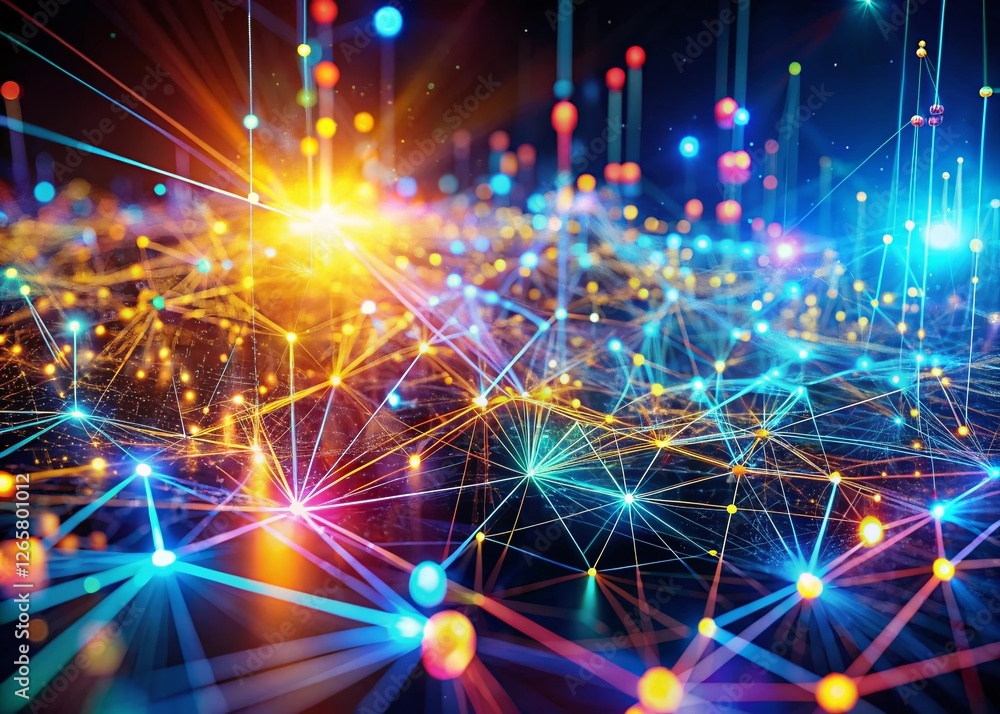 Futuristic Digital Network: Glowing Nodes & Connections with Bokeh Futuristic Digital Network: Glowing Nodes & Connections with Bokeh