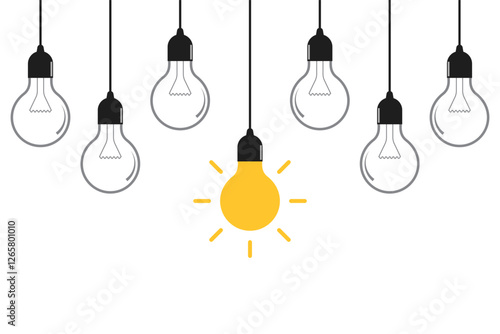 Hanging light bulbs on yellow background