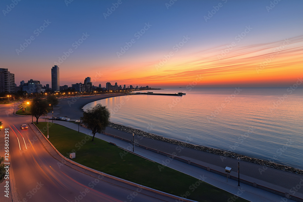 custom made wallpaper toronto digitalSunset over the calm waterfront with city skyline in the background