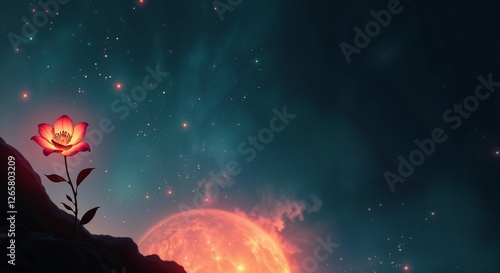 Wallpaper Mural Surreal Cosmic Flower, Glowing Petals, Fantasy Space Background Torontodigital.ca