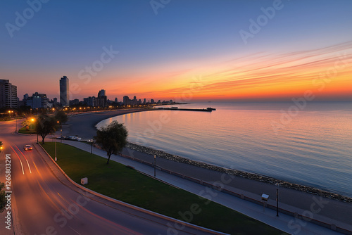 Wallpaper Mural Sunset over the calm waterfront with city skyline in the background Torontodigital.ca