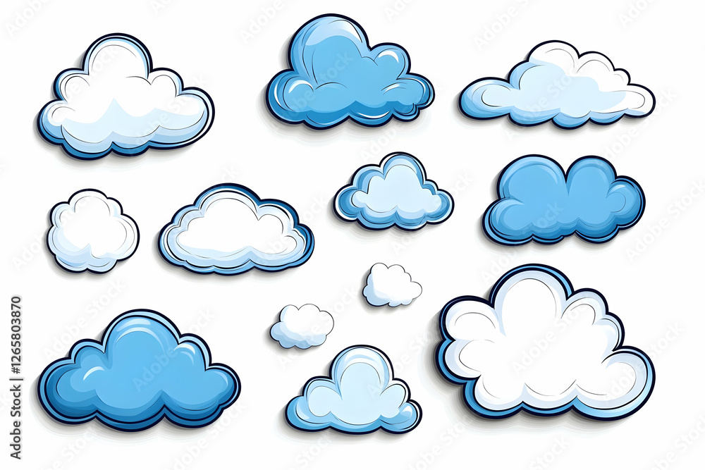 Fototapeta premium Cloudy sky cartoon elements for design, illustration, background use
