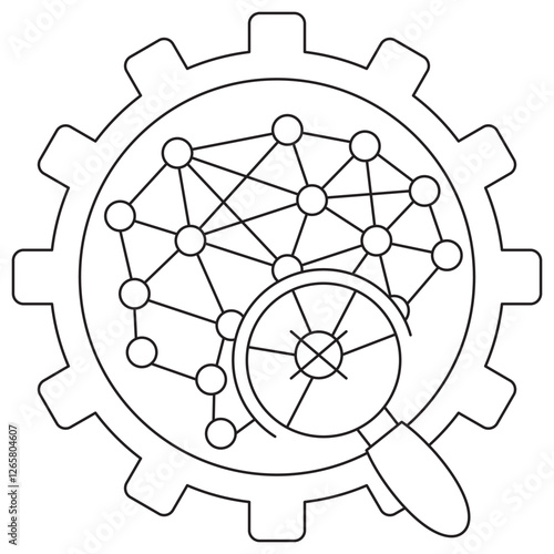 Failure Analysis AI icon. Simple outline monochrome black vector pictogram with thin lines on a transparent background. Line thickness is editable