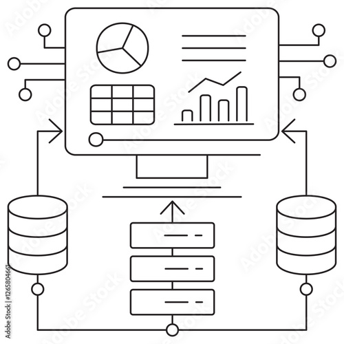 Data Visualization icon. Simple outline monochrome black vector pictogram with thin lines on a transparent background. Line thickness is editable