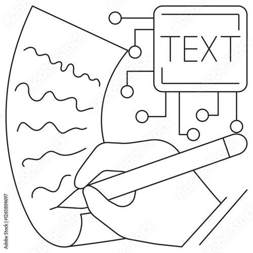 AI Handwriting Recognition icon. Simple outline monochrome black vector pictogram with thin lines on a transparent background. Line thickness is editable