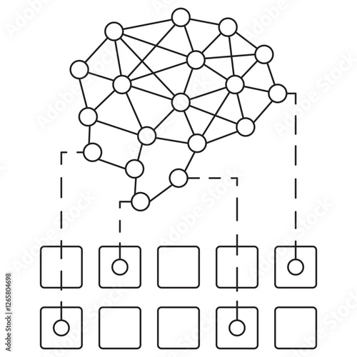 Feature for AI icon. Simple outline monochrome black vector pictogram with thin lines on a transparent background. Line thickness is editable
