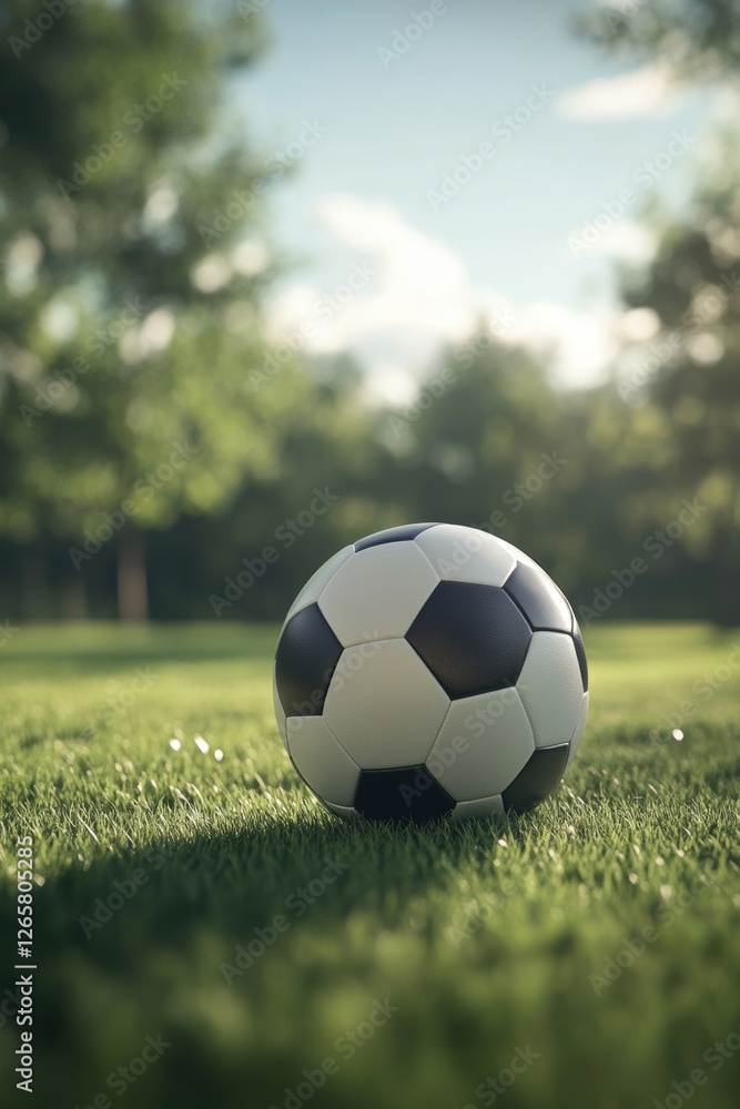 Obraz premium Soccer ball on grass lawn. Outdoor activity.