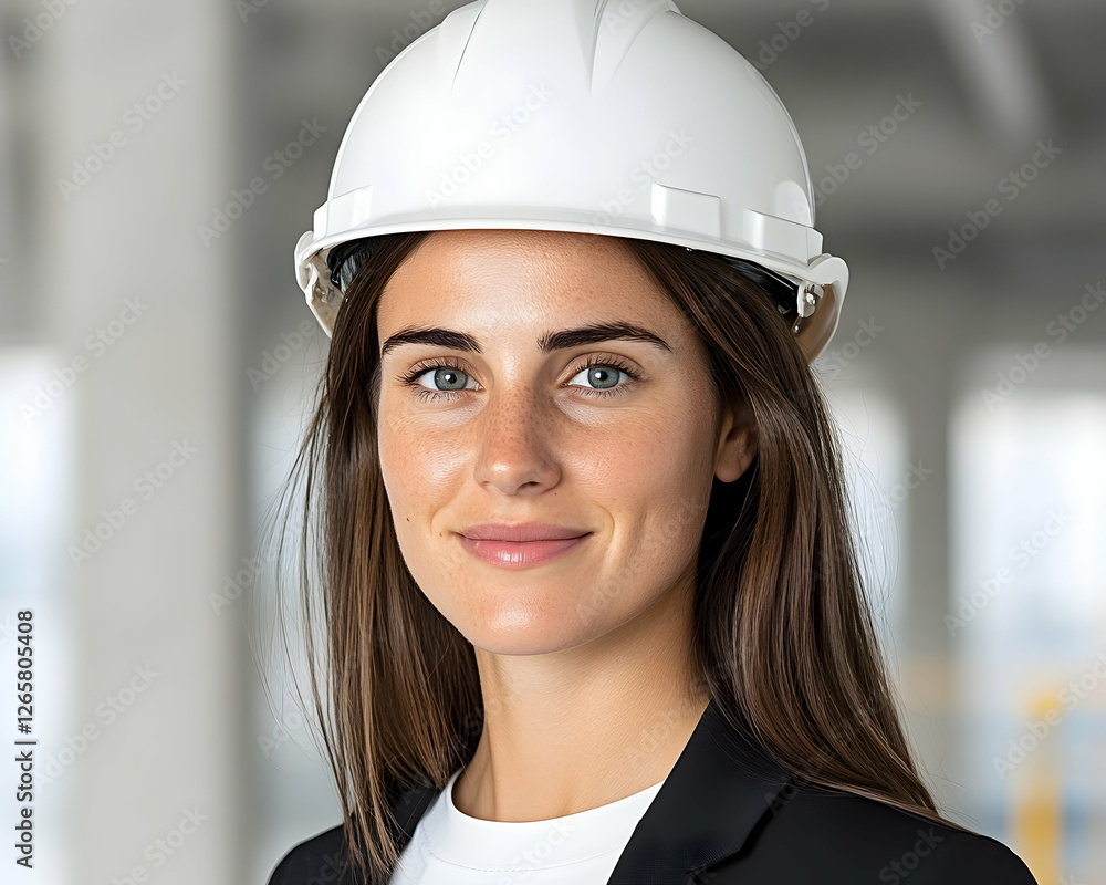 Construction worker with helmet in office background, construction site management Construction worker with helmet in office background, construction site management