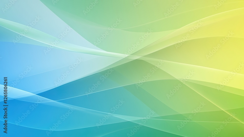 Fototapeta premium A soft gradient background features flowing waves in shades of blue and green, perfect for use in digital designs, presentations, or promotional materials to convey calmness and creativity,
