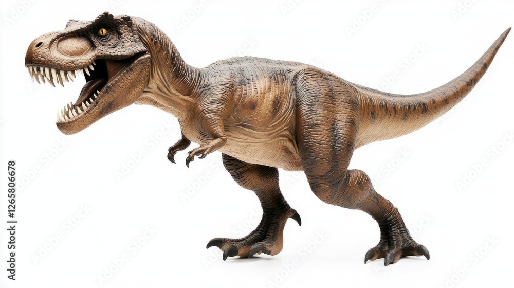 Close-up of a fierce T-Rex figurine with sharp teeth, capturing its menacing essence and primal power. Close-up of a fierce T-Rex figurine with sharp teeth, capturing its menacing essence and primal power.
