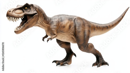 Close-up of a fierce T-Rex figurine with sharp teeth, capturing its menacing essence and primal power.